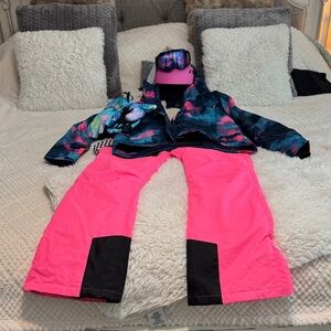 Women's Multicolor Ski Jacket and Pink Pants Set